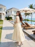  Đầm maxi thô thêu tay liền cổ đức chun eo 