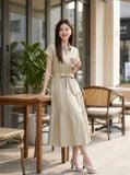  Đầm sơ mi dáng xòe đai trang trí 