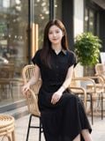  Đầm sơ mi dáng xòe đai trang trí 