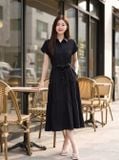  Đầm sơ mi dáng xòe đai trang trí 