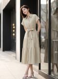  Đầm sơ mi dáng xòe đai trang trí 