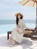  Đầm maxi tay lỡ trang trí ly ngực 