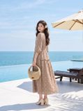  Đầm maxi tay lỡ trang trí ly ngực 