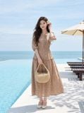  Đầm maxi tay lỡ trang trí ly ngực 