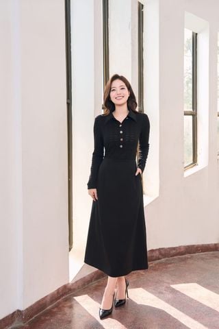 Đầm thun phối chéo cổ đức bổ trụ