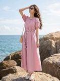  Đầm xòe thô gió dài tay cộc mix thắt lưng 
