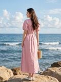  Đầm xòe thô gió dài tay cộc mix thắt lưng 