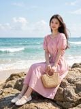  Đầm xòe thô gió dài tay cộc mix thắt lưng 
