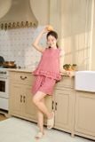  Bộ đồ nữ thô kẻ sát nách cổ tròn gấu bèo tầng 
