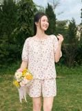  Bộ đùi thô thêu hoa tay cộc cổ tròn gấu sóng 