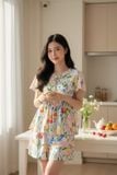  Bộ đồ nữ vải Lanh đùi tay cộc dáng Babydoll họa tiết hoa 