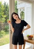  Bộ đồ đùi nữ thun tăm tay cộc nẹp cúc trang trí. 