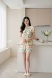  Bộ đồ nữ vải Lanh đùi tay cộc dáng Babydoll họa tiết hoa 