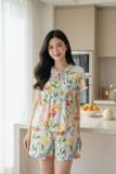  Bộ đồ nữ vải Lanh đùi tay cộc dáng Babydoll họa tiết hoa 
