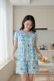  Bộ đồ nữ vải Lanh đùi tay cộc dáng Babydoll họa tiết hoa 