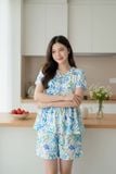  Bộ đồ nữ vải Lanh đùi tay cộc dáng Babydoll họa tiết hoa 
