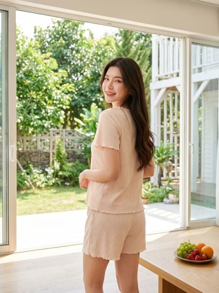  Bộ đồ đùi nữ thun tăm tay cộc nẹp cúc trang trí. 