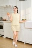  Bộ đồ đùi nữ vải đũi bamboo sát nách cổ phối hạt mộc 