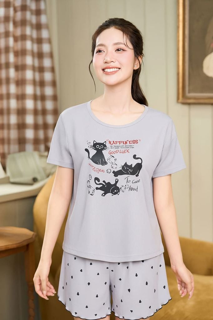  Bộ tăm lạnh đùi tay cộc cổ tròn in hình Paperbag Cats 