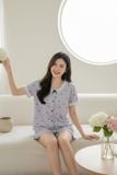  Bộ đồ đùi tăm lạnh tay cộc cổ tròn phối gấu bèo họa tiết tim 