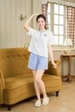  Bộ đồ nữ Cotton phối cổ trụ kẻ trẻ trung 