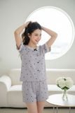  Bộ đồ đùi tăm lạnh tay cộc cổ tròn phối gấu bèo họa tiết tim 