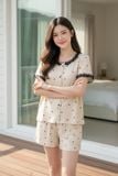  Bộ đồ đùi tăm lạnh tay cộc cổ tròn phối gấu bèo họa tiết tim 