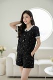  Bộ đồ đùi tăm lạnh tay cộc cổ tròn phối gấu bèo họa tiết tim 