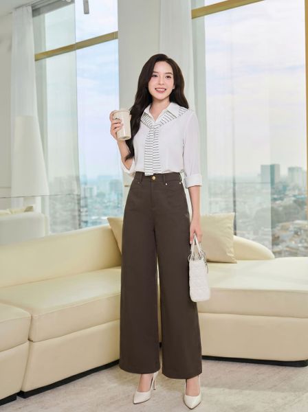  Quần chéo cạp cao ống suông túi ốp trước 