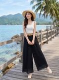  Quần chiffon ống rộng cạp chun phối đai 