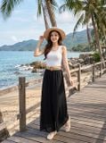  Quần chiffon ống rộng cạp chun phối đai 