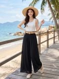  Quần chiffon ống rộng cạp chun phối đai 