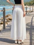  Quần chiffon ống rộng cạp chun phối đai 