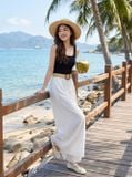  Quần chiffon ống rộng cạp chun phối đai 