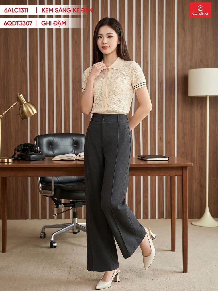  Quần dạ suông cạp cao gân trước 