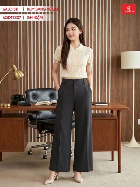  Quần dạ suông cạp cao gân trước 