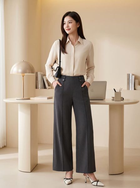  Quần dạ suông ống đứng cạp liền khóa sau 