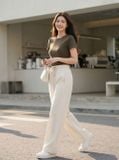  Quần dài gió ống suông cạp chun dây rút 