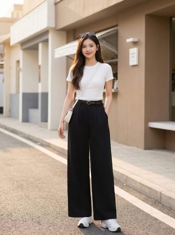 Quần dài nilen dáng suông cạp liền