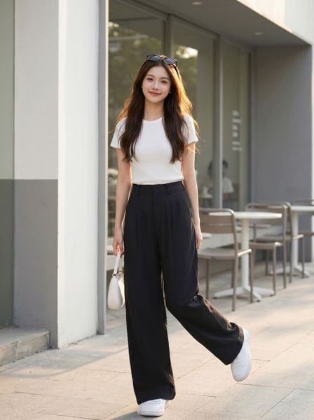  Quần dài nilen dáng suông cạp liền 