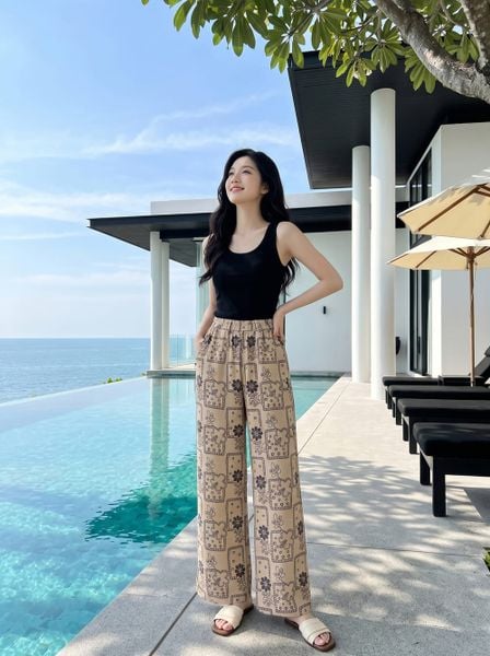  Quần linen dài suông họa tiết 