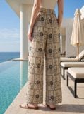 Quần linen dài suông họa tiết 