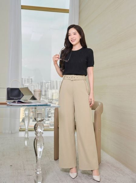  Quần dài thô dáng suông nắp túi lật 