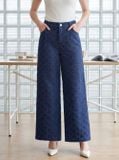  Quần denim dáng suông họa tiết ô trám lấp lánh 