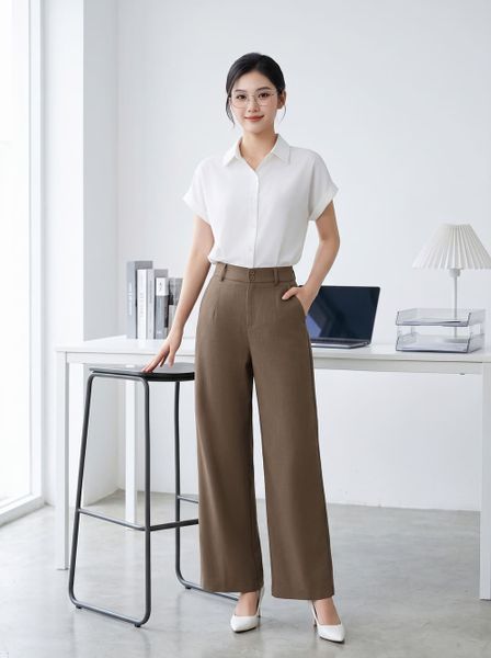  Quần suông bản cạp to hai khuy 