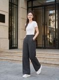  Quần denim ống suông cạp liền chấm bi 