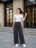  Quần denim ống suông cạp liền chấm bi 