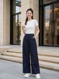  Quần denim ống suông cạp liền chấm bi 