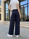  Quần denim ống suông cạp liền chấm bi 