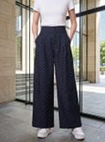  Quần denim ống suông cạp liền chấm bi 